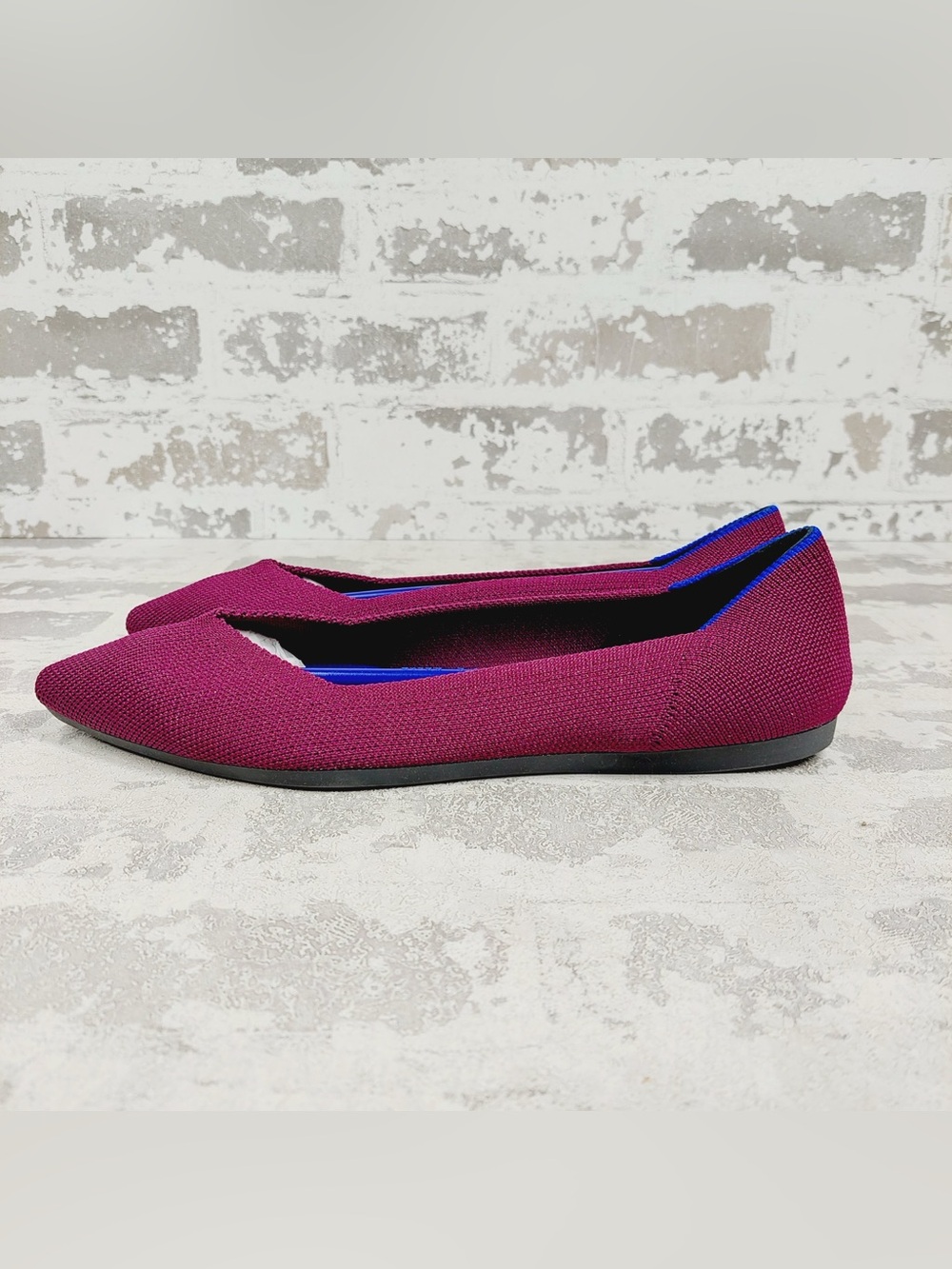 New Rothy's The Flat Burgundy Purple Knit Pointy Toe Slip On Loafers E629